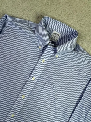 Brooks Brothers Shirt Mens 16 Blue White Stripe Regent Non Iron Button Down - Image 1 of 4