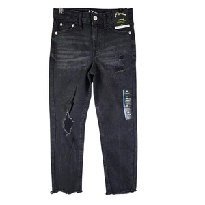 Girls Art Class Black Denim Girlfriend Jeans Distressed High Rise Raw Hem 6X - Picture 1 of 7