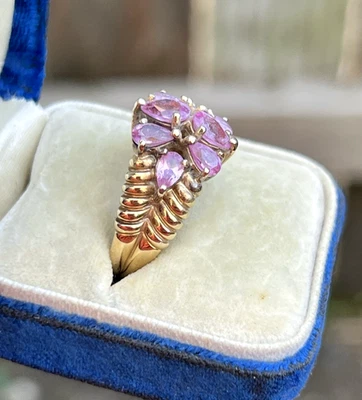 Anillo de cóctel de morganita esterlina de colección, oro vermeil, 5,7 gramos, talla 7 Foto 1 de 4