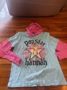 Hannah Montana Girls Pop Star Hannah Hooded Blue Pink Shirt Glitter Y2K XXL - Picture 1 of 14