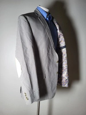 46R Blue Brown Check Elbow Patch Cotton Sport Coat Blazer Jacket Van Heusen - Image 1 of 4