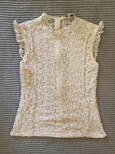 Ladies New Look Ivory Sleeveless Stretchy Lace High Neck Top Sheer Back Size 10 - Picture 1 of 6