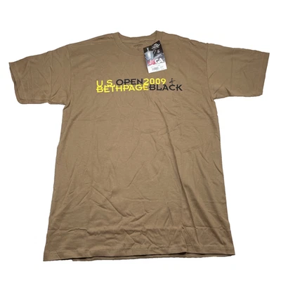 Camiseta nova com etiquetas Golf 2009 US OPEN Bethpage preta Ashworth marrom tamanho G - Imagem 1 de 4