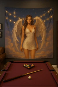 Fairy Light Angel Tapestry – Sexy Celestial Wall Art for Man Cave Decor - Picture 1 of 5