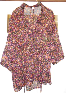 Torrid Womens Top Multicolored Floral Hi-Lo Tunic Top Sheer 2X 2 Pintucked Tie W - Picture 1 of 6