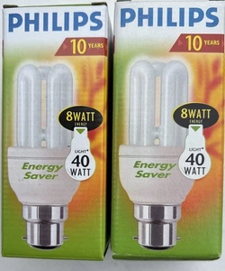 Lot Of 2 Philips Genie WW 827 Energy Saving Bulbs B22 8w Equal To 40w Free P&P - Picture 1 of 8