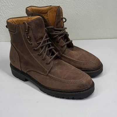 Botas J.Crew Moc Puntera Resistente Cuero Marrón Con Cordones Ropa de Trabajo Talla 10H Foto 1 de 4