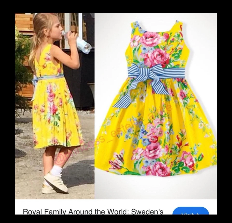 VESTIDO POLO RALPH LAUREN NIÑAS talla 14 AMARILLO AZUL FLORAL 100% ALGODÓN MUY LINDO Foto 1 de 4
