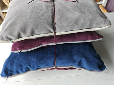 Set of 3 Assorted Blue Grey Burgundy Velvet Small Rectangular & Square Cushions  - Image 1 of 4