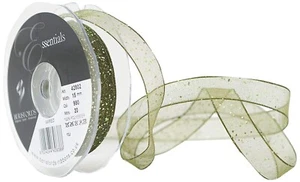 Bertie's Bows 2m x 15mm Green Sheer wired Ribbon with Random Glitter. - Picture 1 of 1