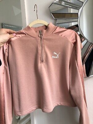 Puma Pink Satin Cropped Hoodie 1/2 Zip Size Uk 14 (fits A S/M) • 21.81€
