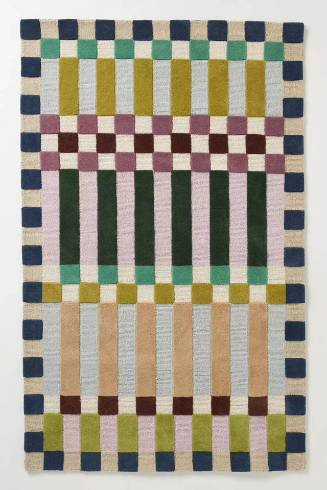 Anthropology Rug Hoxton Hand-Tufted Wool Rug Geometric Checkered 9x12, 8x10 all - Image 1 of 4
