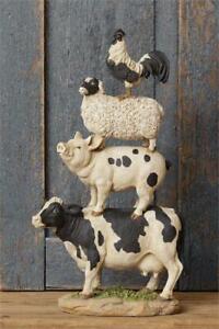 New Farmhouse COW PIG SHEEP ROOSTER STACK STATUE Farm Animal Figurine 16"