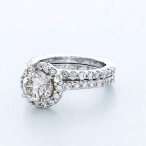 2.67CTW LAB DIAMONDS H/VS2 ROUND CUT 14K WHITE GOLD HALO SIDE-STONE RING SET - Picture 1 of 4
