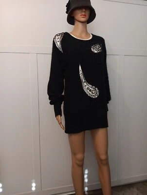 I.B. vintage años 90 Suéter Pullover Diffusion Cuentas Negro Plata Seda Angora Talla S Foto 1 de 4