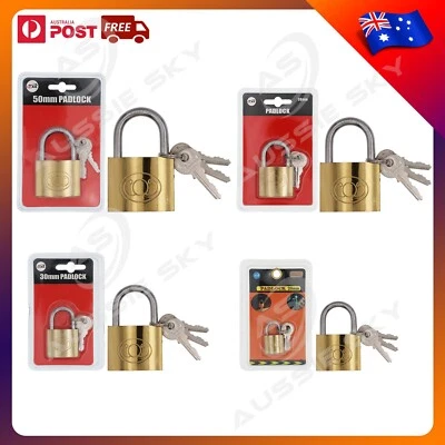 20/30/38/50MM Heavy Duty Brass Padlock Steel Shackle Luggag Security Lock 3 keys - image 1 of 2