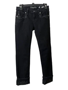 Miss Me Girls Jeans Sz 16 JK7214CK5 Rhinestone Embellished Ankle Cuff Black - Picture 1 of 12