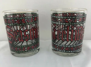 Stain Glass look "Season's Greetings" Cocktail Glasses Set of 2  - Picture 1 of 12