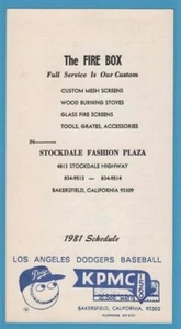 MLB BASEBALL 1981 LOS ANGELES DODGERS OVERSIZE schedule KPMC THE FIRE BOX - Picture 1 of 2