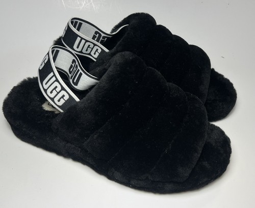 UGG Australia Donna Fluff Yeah Slides Nero Pelliccia Ecopelliccia Accogliente Comodo 8