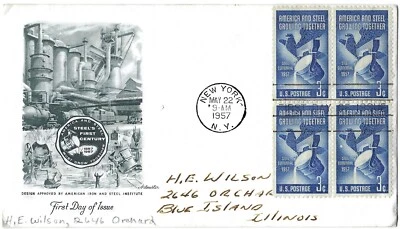 4 '57 FDCs 100 years Steel, Cent Architects, Oklahoma Sthd, Nat. Edu Association - Image 1 of 4
