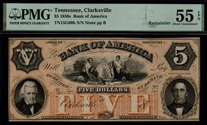 185x $5 The BANK OF AMERICA, Clarksville, TN Broken Banknote!   PMG AU 55 EPQ! - Picture 1 of 2
