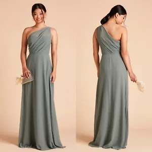 Maxi abito damigella d'onore Birdy grigio Kira monospalla chiffon vetro mare taglia XS NUOVO CON ETICHETTE - Foto 1 di 3