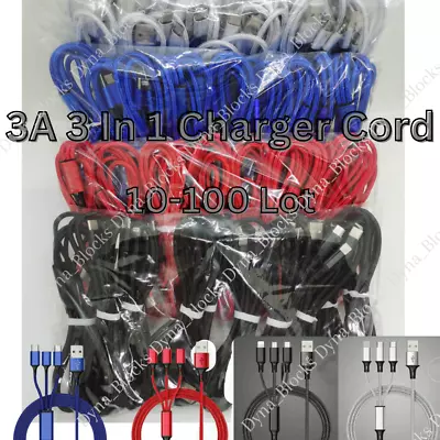 Lot 3A Fast USB Charging Cable 3in 1 Charger Cord For iPhone USB-C Micro USB - Image 1 of 4