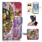 ( For iPod Touch 6 ) Wallet Flip Case Cover AJ21498 Flower Turtle