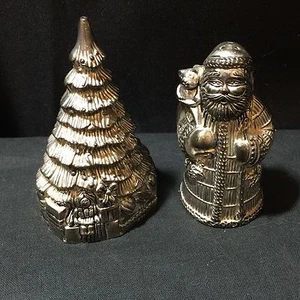 Vintage Int'l Silver Company Silv Plated Santa Chrismas Tree Salt Pepper Shakers - Picture 1 of 3