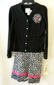 Rare Editions Dress & Sweater Set Blk Animal Print Pink Size 8 10 or 12 #10997 - Picture 1 of 7