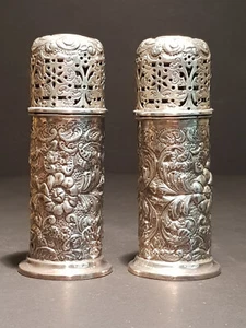 Antique 1895 142g Chester Silver Antique Sugar / Herb Sifter Pots in High Relief - Picture 1 of 18