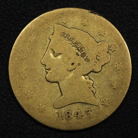 1843 O Lowball $5 Five Dollar Liberty Head Gold Half Eagle Cover