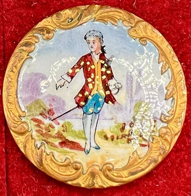 Antique Paris Enamel Waistcoat Button A.P. & Cie Nut Tree Boy 1.25" - Image 1 of 4