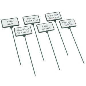 Comic Plant Sign Marker Label Cast Iron Plaque House Garden Yard Allotment 6pc - Picture 1 of 7