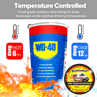 WD40 Thermoskanne Kaffeebecher Trinkflasche Thermo Getränke Werkzeug Wein 590ml - Bild 1 von 4