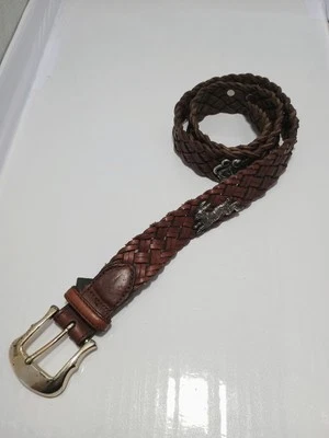 Cinto feminino Brighton vintage 1996 tecido de couro animais zoológicos tom prata conchos tamanho 30 - Imagem 1 de 4