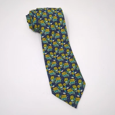 Carro de carretilla Battistoni Italia azul jardinería agricultor 100 % seda corbata para hombre Foto 1 de 4