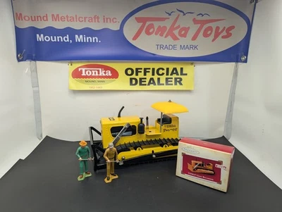 Bulldozer Tonka Mighty Dozer años 60 con paraguas Tonka trabajadores y adorno ORIGINAL  Foto 1 de 4