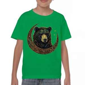 Celtic Moon Bear Youth T-shirt Mystical Forest Animal Wildlife Celestial Kids - Picture 1 of 50