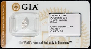 GIA Certified Marquise Diamond Sealed Loose .73ct Color G Clarity SI1 I.D. Prote - Picture 1 of 9