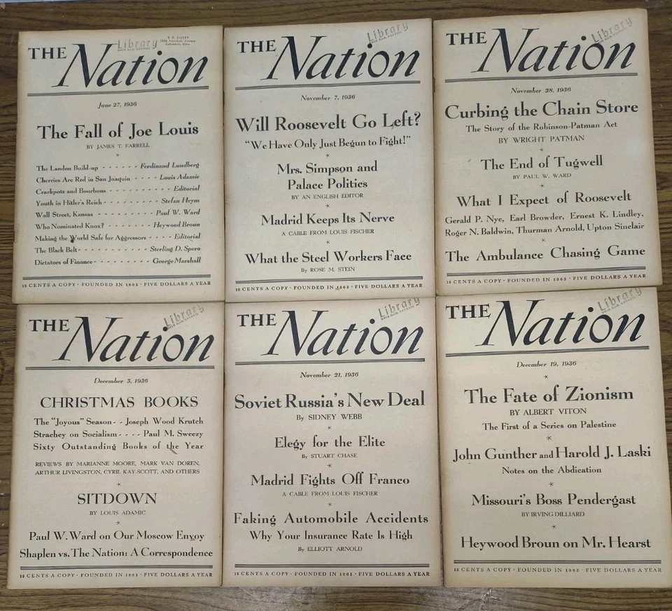 The Nation, Liberal Magazine Lot Of 6 1936, Vintage Political Articles Leftist  Foto 1 de 1