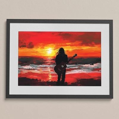 The Guitarist by the Sea Canvas Painting Wall Art Poster & Print Home Room Decor - Image 1 of 4