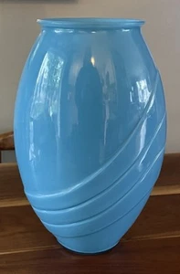 Vintage 1980s Art Deco Teal Blue Glass Vase Anchor Hocking 16” 80s Decor - Picture 1 of 7
