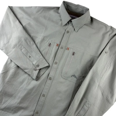 Simms Men's L Long Sleeve Fishing Shirt Green Vented Pockets Breathable Outdoor - Image 1 of 4