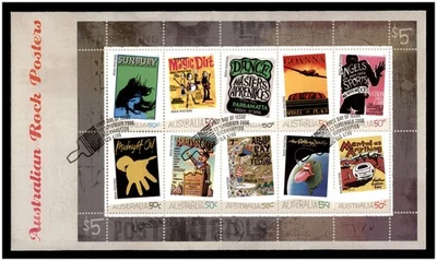 Primer día 2006 portada/edición FDC - carteles de rock australianos - mini hoja M/S Foto 1 de 3
