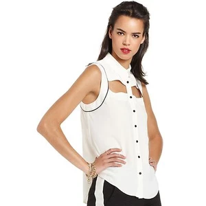 RACHEL Rachel Roy White Sleeveless Cutout Top Blouse Size L - Picture 1 of 6