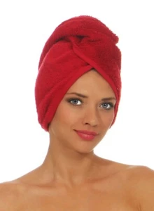 Haartrocknungshandtuch mit Knopfdesign | BIO-Baumwolle | Haarturban | Bordeaux - Bild 1 von 1