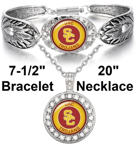 USC Trojans 925 Sterling Silver Necklace And Bracelet Set State D3D18 Cover