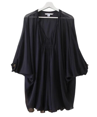 Mini Vestido Diane Von Furstenberg Fleurette Seda Gasa Ala de Murciélago Azul Marino Talla 4 Foto 1 de 4